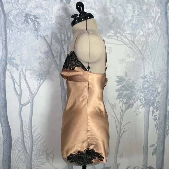 Victoria’s Secret Gold Bronze Silky Satin Lace Trim Teddy Romper Playsuit XS